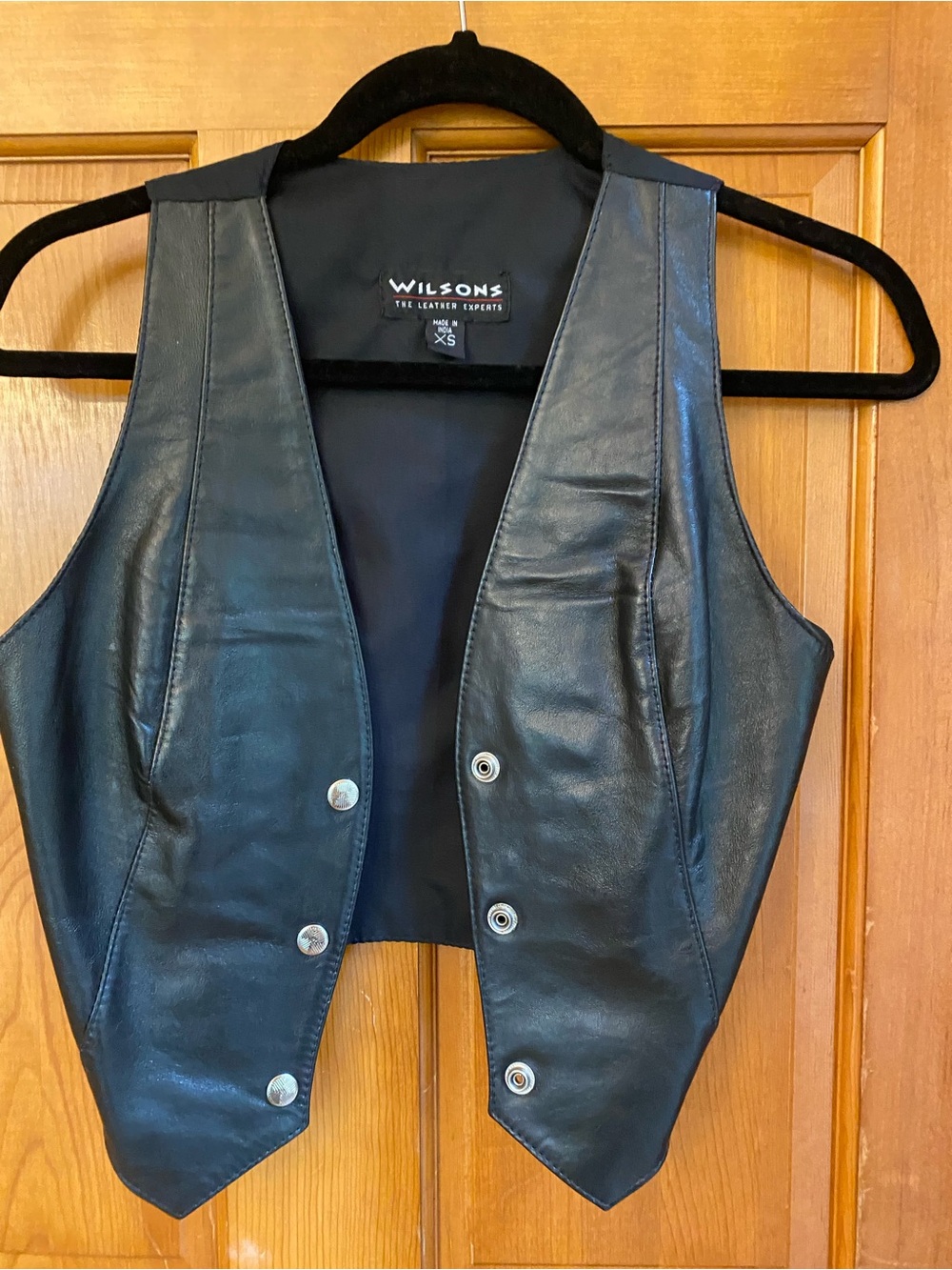 Wilson Black Leather Vest with Snap Front